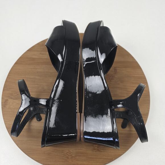Tory Burch Sandals Womens Size 9 Black Patent Leather Wedge Platform Ankle Strap - Picture 10 of 16